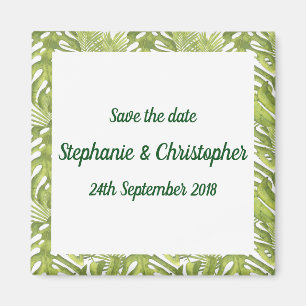 Tropical Green and White Wedding Save the Date Magnet