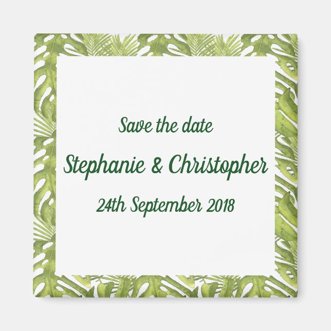 Tropical Green and White Wedding Save the Date Magnet (Front)