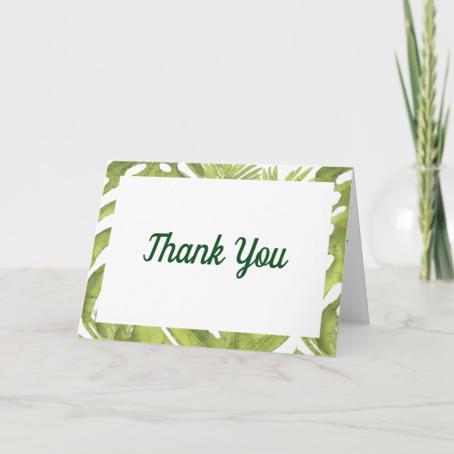 Tropical Green and White Wedding Thank You (Front)