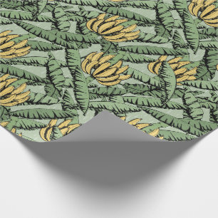 Tropical Green and Yellow Banana and Leaves Wrapping Paper