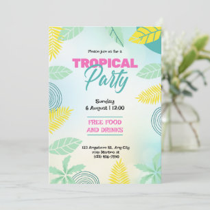 Tropical Green And Yellow Summer Party  Invitation