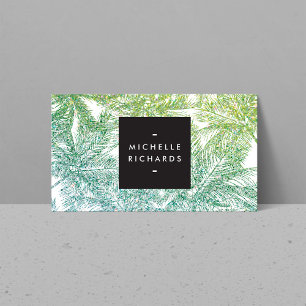 Tropical Green/Aqua Glitter Palms Business Card