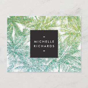 Tropical Green/Aqua Glitter Palms Postcard