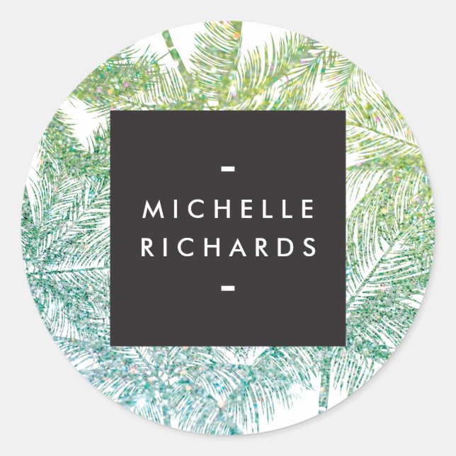 Tropical Green/Aqua Glitter Palms Stickers (Front)