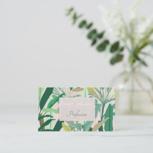 Tropical Green Banana Leaves Pink Pattern Business Card
