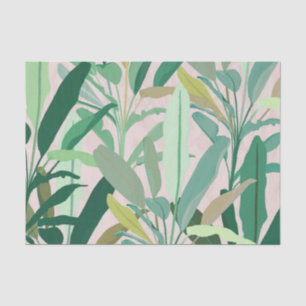 Tropical Green Banana Leaves Pink Pattern Tissue Paper