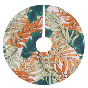 Tropical green beige leaves, seamless pattern. brushed polyester tree skirt