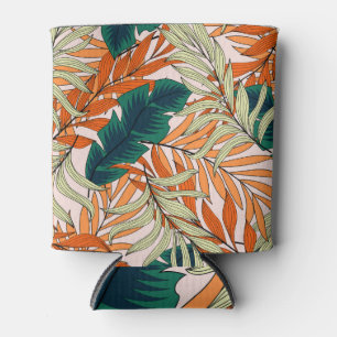 Tropical green beige leaves, seamless pattern. can cooler
