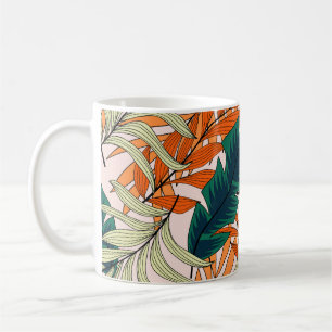 Tropical green beige leaves, seamless pattern. coffee mug