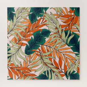 Tropical green beige leaves, seamless pattern. jigsaw puzzle