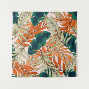 Tropical green beige leaves, seamless pattern. tapestry
