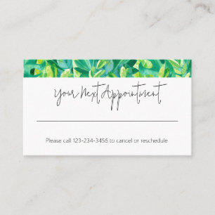 Tropical Green Blue Leafs Appointment Reminder Business Card