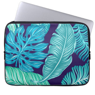 Tropical Green Blue Leaves Pattern Laptop Sleeve