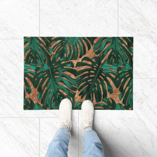Tropical Green Brown Jungle Leaves Pattern Doormat