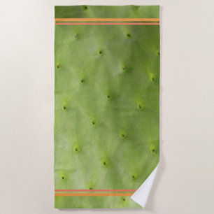 Tropical Green Cactus with Custom Stripes Beach Towel
