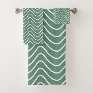 Tropical Green Chevron Pattern Minimal Zigzag Bath Towel Set