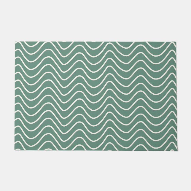 Tropical Green Chevron Pattern Minimal Zigzag Doormat (Front)