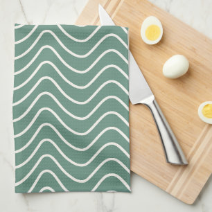Tropical Green Chevron Pattern Minimal Zigzag Tea Towel