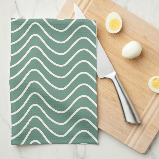 Tropical Green Chevron Pattern Minimal Zigzag Tea Towel (Quarter Fold)