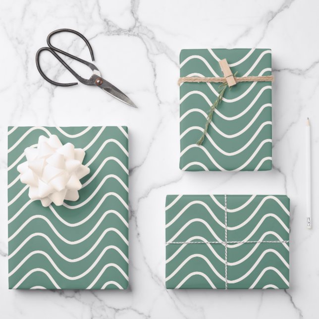 Tropical Green Chevron Pattern Minimal Zigzag Wrapping Paper Sheet (Front)