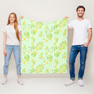 Tropical Green Citrus SUMMER Orange lemon Slice Fleece Blanket
