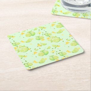 Tropical Green Citrus SUMMER Orange lemon Slice Square Paper Coaster