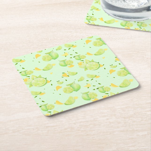 Tropical Green Citrus SUMMER Orange lemon Slice Square Paper Coaster (Angled)
