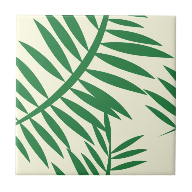 Tropical Green Fern Leaf Pattern Tile (Front)