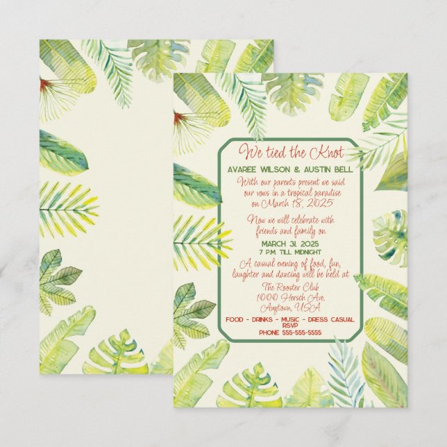 Tropical Green Foliage  Invitation (Front/Back)
