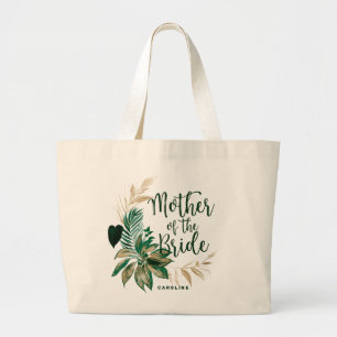 Tropical Green Foliage Wreath Mother of the Bride Large Tote Bag