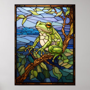 Tropical Green Frog Stained Glass Panel Poster