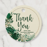 Tropical Green & Gold Circle Wreath Thank You