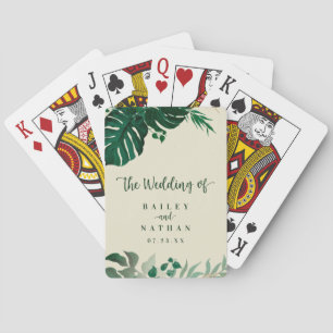 Tropical Green & Gold Foliage Beach Wedding Favour Playing Cards