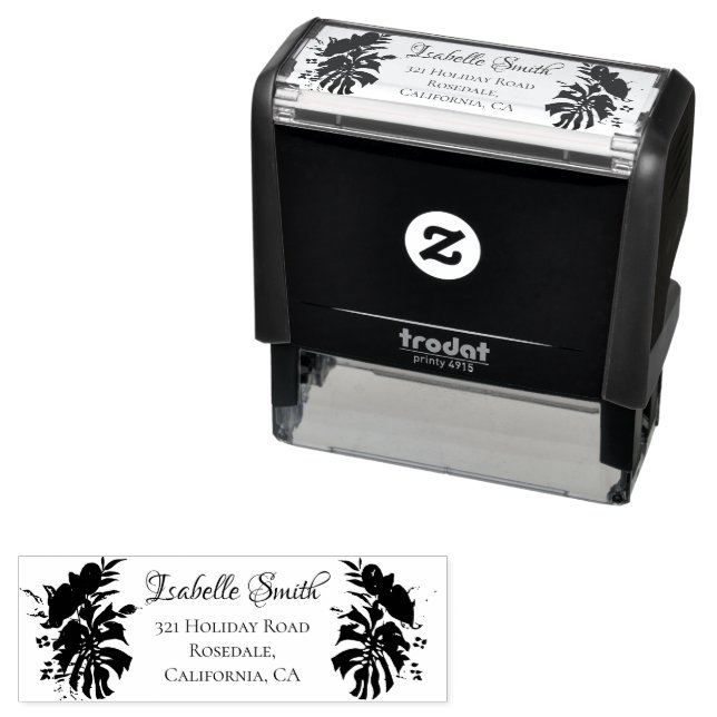 Tropical Green & Gold Monstera Leaves Wedding Self-inking Stamp (In Situ)