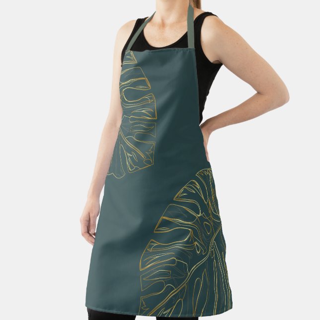 Tropical Green Gold Palm Leaves Apron (Insitu)