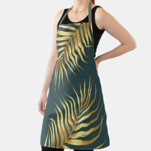 Tropical Green Gold Palm Leaves Apron