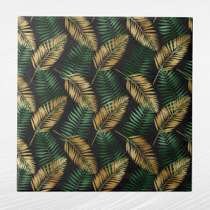 Tropical Green Gold Palm Leaves Glam Tile