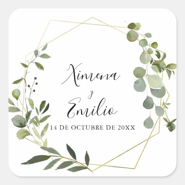 Tropical Green Gold Spanish Wedding Envelope Seals (Front)