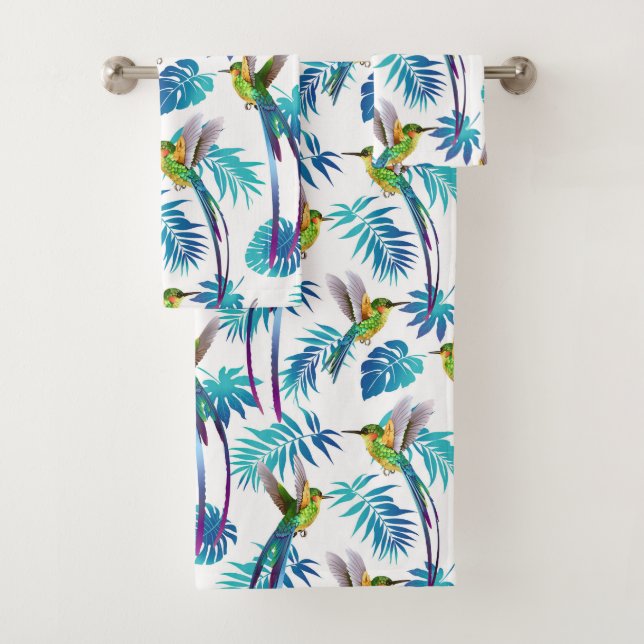 Tropical Green Hummingbirds  Bath Towel Set (Insitu)
