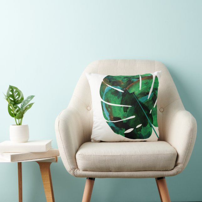Tropical Green Island Leaves Throw Pillow (Chair)