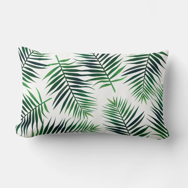 Tropical Green Island Palm Leaves Lumbar Cushion (Front)