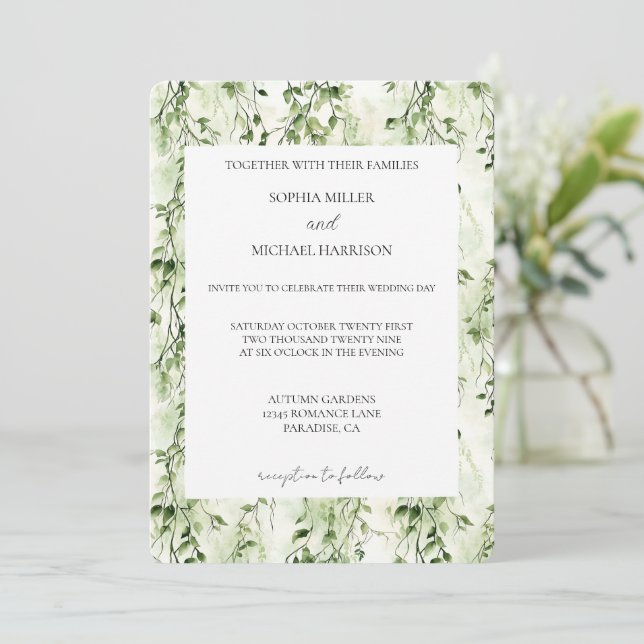 Tropical Green Ivy Wedding Invitation (Standing Front)