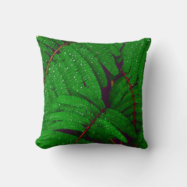 Tropical Green Jungle Fern Plant Leaves Cushion (Front)