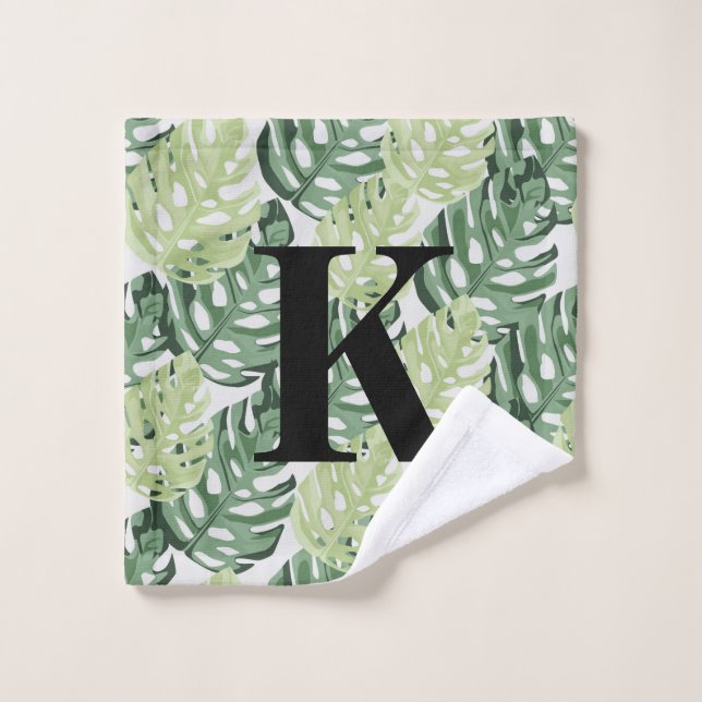 Tropical Green Jungle Monstera Leaves Pattern Wash Cloth (Wash Cloth)
