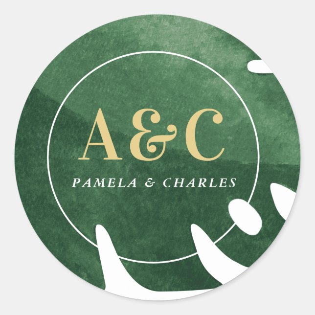 Tropical green leaf classic round sticker (Front)