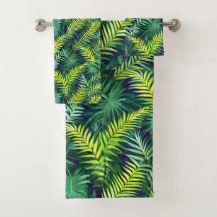 Tropical Green Leaf Fern Pattern Bath Towel Set