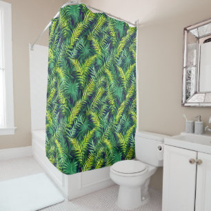 Tropical Green Leaf Fern Pattern Shower Curtain