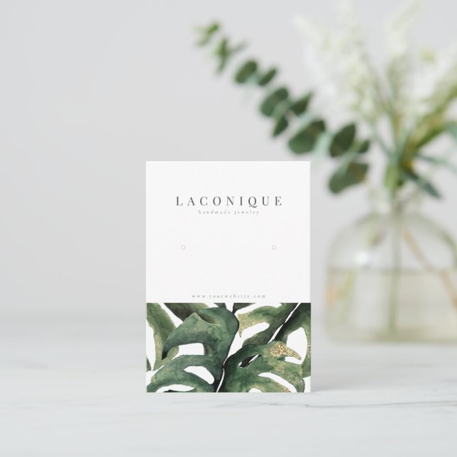 Tropical Green Leaf Jewellery Display Business Car Business Card (Standing Front)