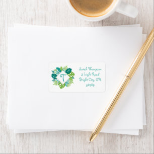 Tropical Green Leaf Monogram Address Label