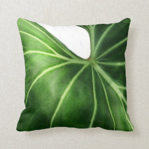 Tropical Green Leaf Throw Pillow